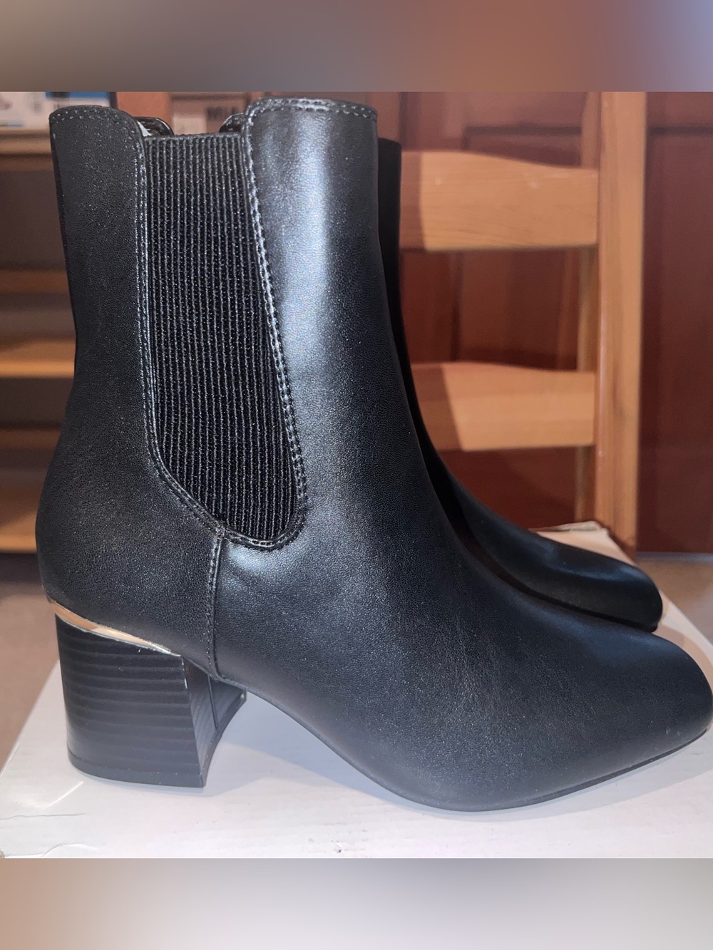 Alfani Black Faux Leather Chelsea Block Heel Ankle Boots FREE SHIPPING